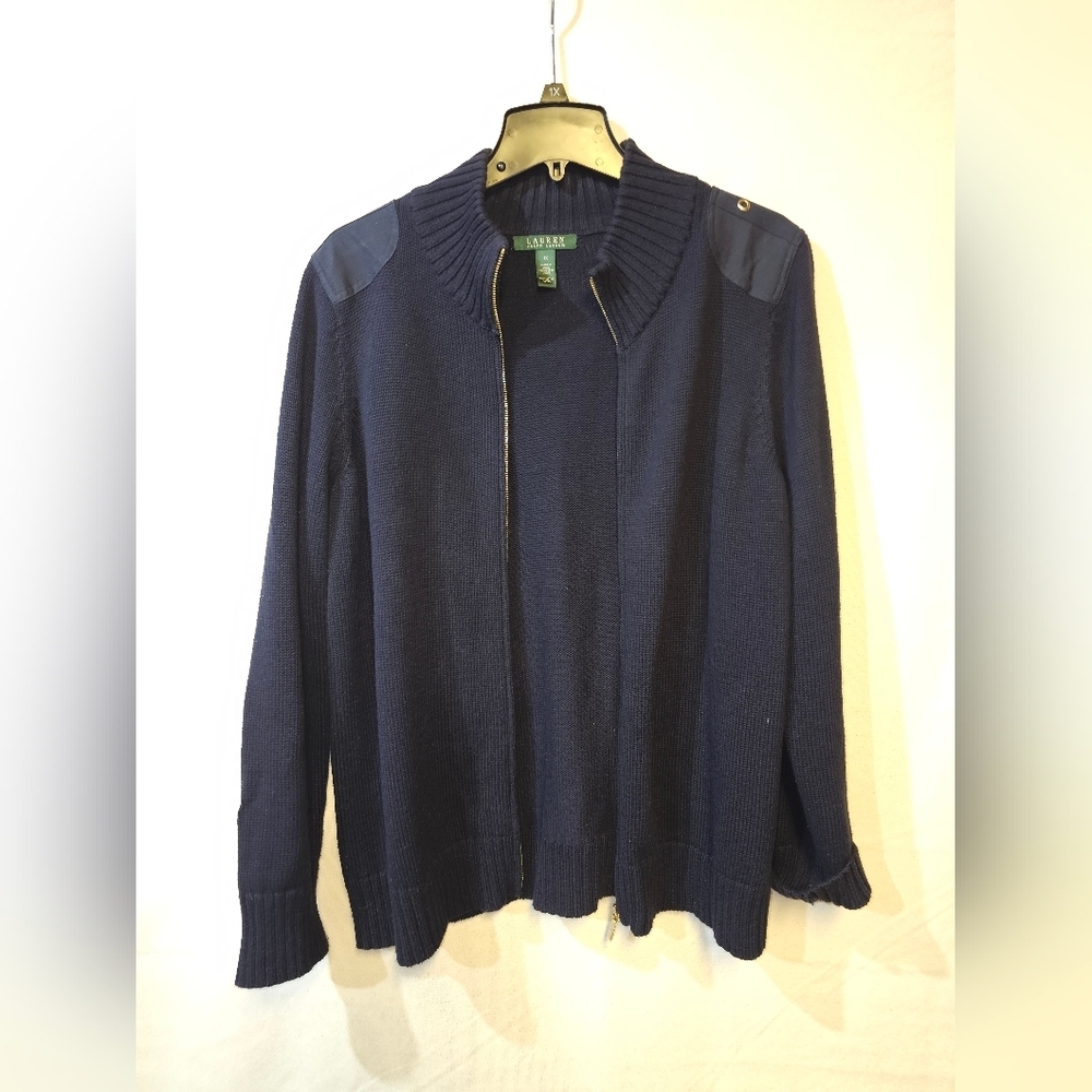 Lauren By Ralph Lauren Navy Blue Sweater with Shoulder Accents